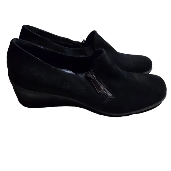 Aquatalia Shoes Aquatalia Womens Black Suede Zipper Wedge Heel